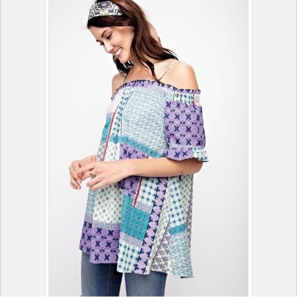 Patchwork Off-Shoulder Top - image 3